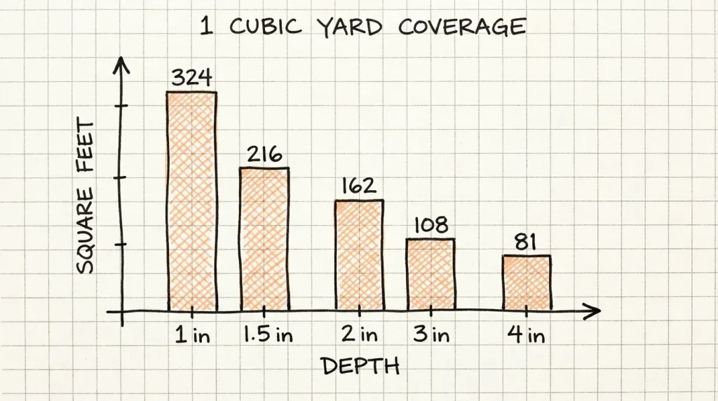 A cubic yard covers about 35% more ground than a ton, because a yard of typical crushed stone weighs about 1.35 tons.